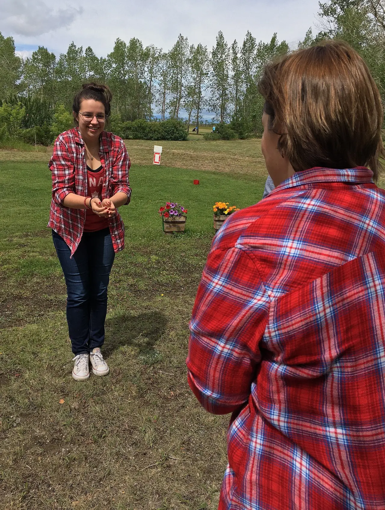 Balloon toss game on the grass, 2018